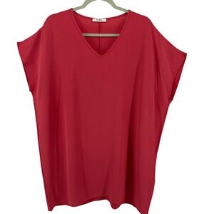Tres Bien Womens Small Dress Tunic Blouse Red Oversized Boxy Cap Sleeve